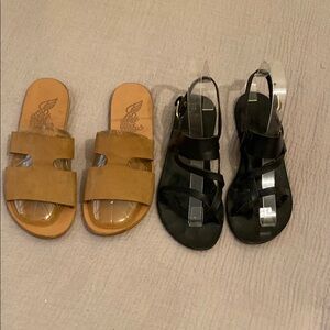 ANCIENT GREEK SANDALS Beige and Black Slide Sandals Set. Size 37